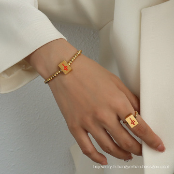 Shangjie OEM Joyas Fashion Real Gold plaqué Bracelet &amp; Ring Jewelry Set Elastic Unique Bijoux Ensemble de bijoux Mahjong Titanium